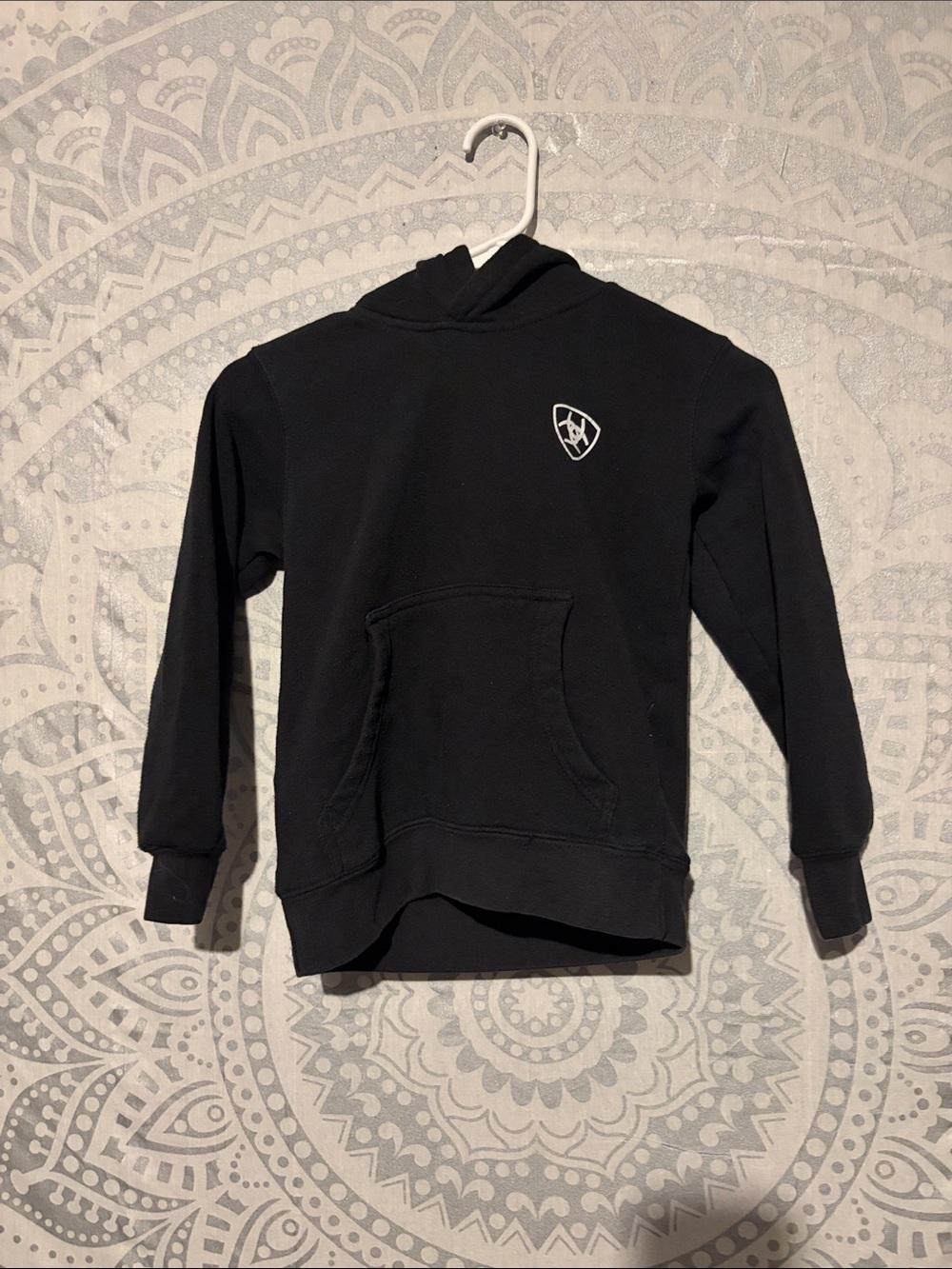 Ariat Boys XS 7 Black Hoodie White Shield Logo Sweatshirt Pullover